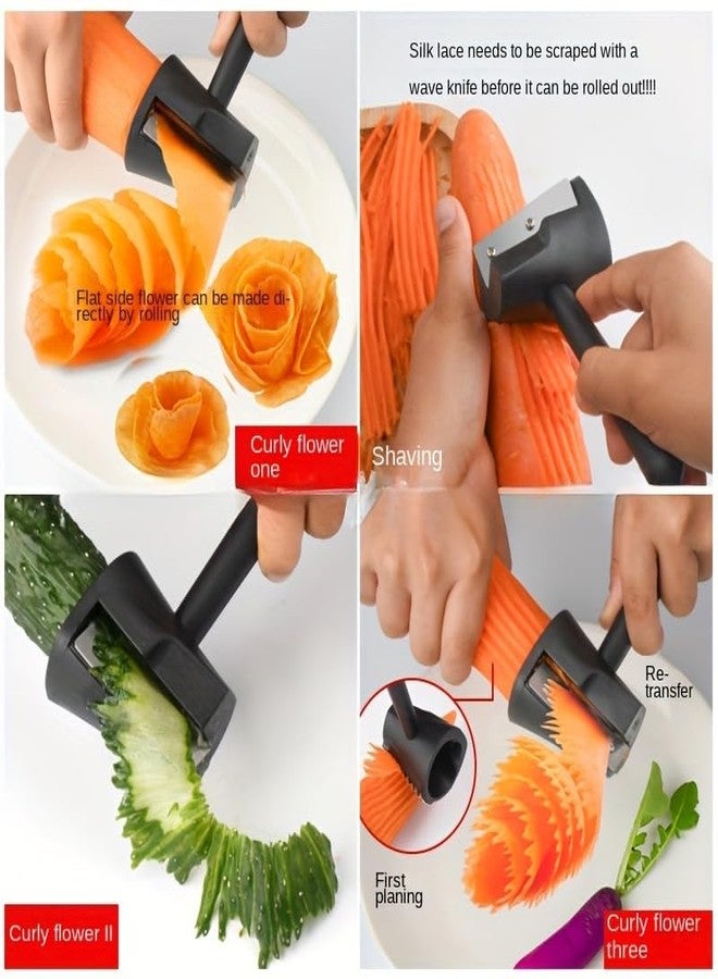 SHOPVILLA Carrot Curler and Peeler, Long-sharped Vegetables Fruit Flower Maker Cutte, Black Carrot Spiral Shred Slicer Root Vegetables Fruits Slicer Sharpener Garnishing Tool - Image 4